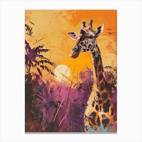 Giraffes By The Tress Illustration 8 Canvas Print