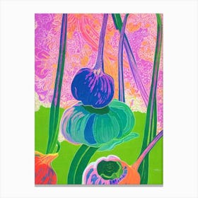 Garlic Scapes Risograph Retro Poster vegetable Canvas Print