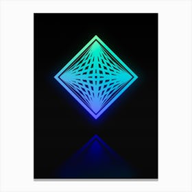 Neon Blue and Green Abstract Geometric Glyph on Black n.0417 Canvas Print