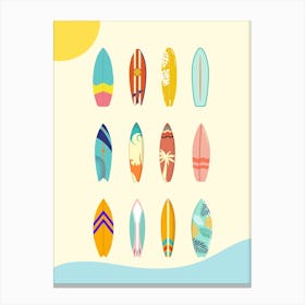 Surfboards Sun And Waves Surfer Canvas Print