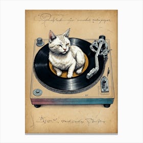 Cat On A Turntable 1 Canvas Print