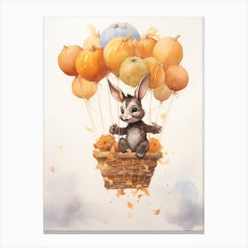 Donkey Flying With Autumn Fall Pumpkins And Balloons Watercolour Nursery 2 Canvas Print