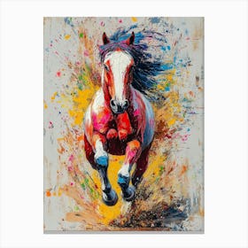 Colorful Abstract Painting Of A Horse In Motion With Vibrant Splashes Of Paint On A Textured Canvas Print