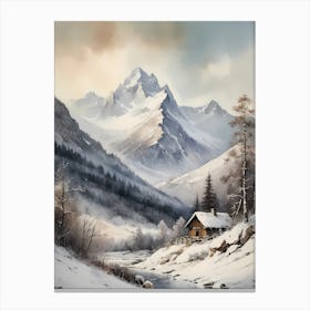 Vintage Muted Winter Mountain Landscape (27) Canvas Print
