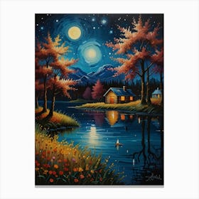 Night By The Lake 5 Canvas Print