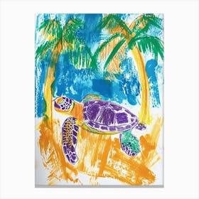 Sea Turtle Palm Tree Scribble 2 Canvas Print
