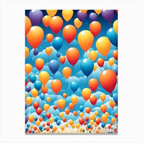 Balloons In The Sky, Colorful Balloons In The Sky, balloons, simple art, balloons festival, vector art, digital art, colorful, balloon pattern art Canvas Print