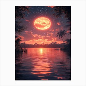 Full Moon Over The Water 5 Canvas Print