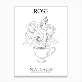 Rose In A Teacup Line Drawing 2 Poster Canvas Print