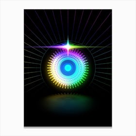Neon Geometric Glyph in Candy Blue and Pink with Rainbow Sparkle on Black n.0446 Canvas Print