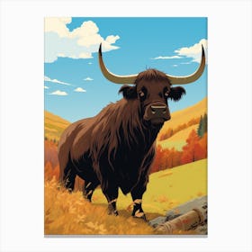 Animated Black Bull In Autumnal Highland Setting 1 Canvas Print