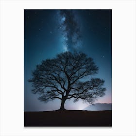 Lone Tree At Night stars in sky Canvas Print