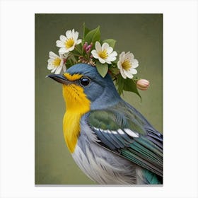 Bird With Flowers On Its Head 2 Canvas Print