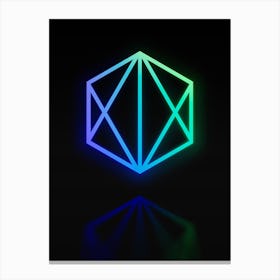 Neon Blue and Green Abstract Geometric Glyph on Black n.0246 Canvas Print