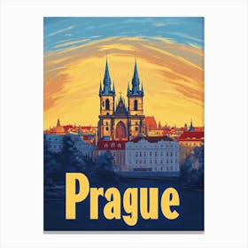 Aihrgdesign A Retro Travel Poster For Prague 3 Canvas Print