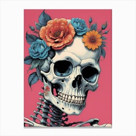Floral Skeleton In The Style Of Pop Art (5) Canvas Print