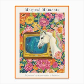 Unicorn Watching Tv Floral Fauvism Painting 2 Poster Canvas Print