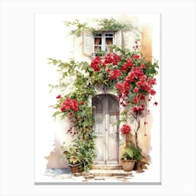Nice, France   Mediterranean Doors Watercolour Painting 4 Canvas Print