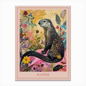 Floral Animal Painting Sea Otter 2 Poster Canvas Print