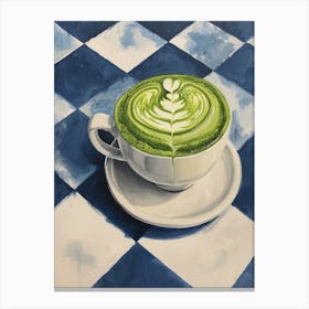 Matcha Latte Blue Checkerboard 3 Canvas Print