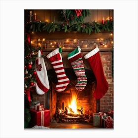Festive Christmas Banner String Lights And Candy Canes Interweaving Through Broad Velvet Stripes Of Canvas Print