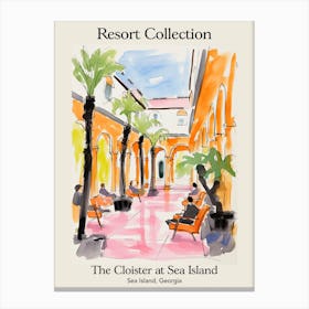 Poster Of The Cloister At Sea Island   Sea Island, Georgia   Resort Collection Storybook Illustration 4 Canvas Print
