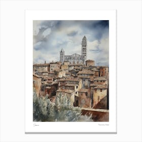 Siena, Tuscany, Italy 5 Watercolour Travel Poster Canvas Print