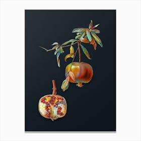 Vintage Pomegranate Botanical Watercolor Illustration on Dark Teal Blue Canvas Print