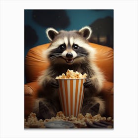 Cartoon Tanezumi Raccoon Eating Popcorn At The Cinema 3 Canvas Print