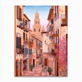 Palma De Mallorca Spain 3 Vintage Pink Travel Illustration Canvas Print