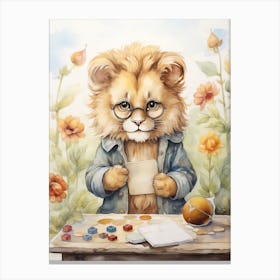 Playing Games Watercolour Lion Art Painting 1 Canvas Print