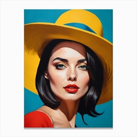 Woman Portrait With Hat Pop Art (31) Canvas Print