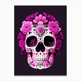 Skull With Floral Patterns Pink 3 Mexican Canvas Print