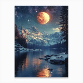 Full Moon Over Lake 21 Canvas Print