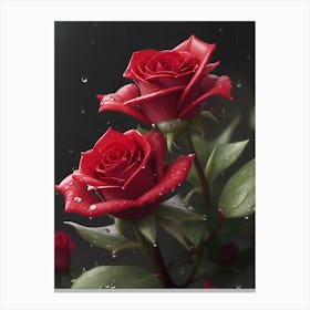 Red Roses At Rainy With Water Droplets Vertical Composition 51 Canvas Print