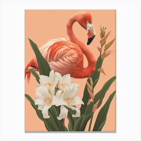 American Flamingo And Canna Lily Minimalist Illustration 2 Canvas Print