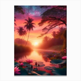 Beautiful Lotus Lake Landscape 2 Canvas Print