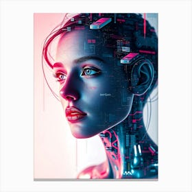 Cyborg Woman in Blue and Pink Light Canvas Print