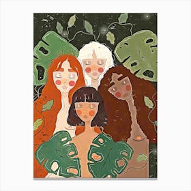 Four Women With Leaves Canvas Print