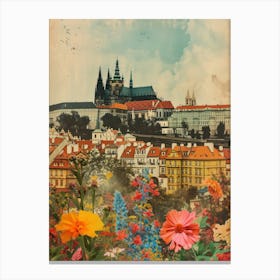 Prague   Floral Retro Collage Style 1 Canvas Print