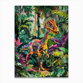 Colourful Dinosaur In The Leafy Jungle Painting Canvas Print