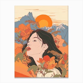 Asian Girl With Flowers Canvas Print