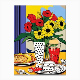 Pop Art Cartoon Flowers & Tables Canvas Print