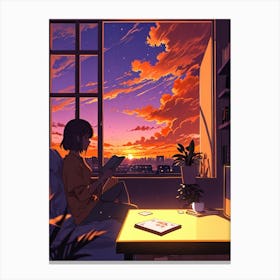 Anime Girl Reading A Book 3 Canvas Print