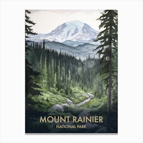 Mount Rainier National Park Watercolour Vintage Travel Poster 2 Canvas Print