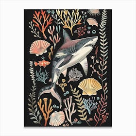 Shark In The Ocean Seascape Black Background Illustration 1 Canvas Print