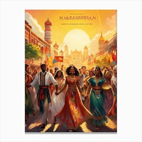 A Multicultural Parade Illustrative Poster Style Showcasing Various Ethnic Groups Dressed In Tradi (6) Canvas Print