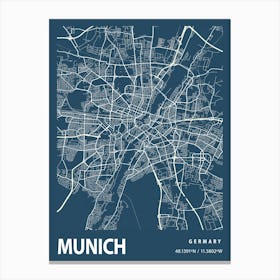 Munich Blueprint City Map 1 Canvas Print