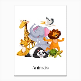 63.Beautiful jungle animals. Fun. Play. Souvenir photo. World Animal Day. Nursery rooms. Children: Decorate the place to make it look more beautiful. Canvas Print