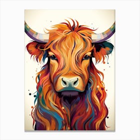 Warm Wavy Lines Digital Painting Of Highland Cow Canvas Print